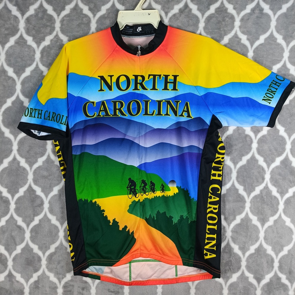 North Carolina Cycling Jersey Men Large Scenic Mountain Bike Shirt Full Zip